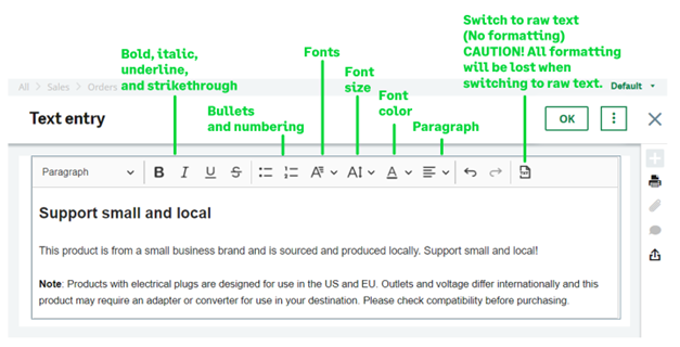 Rich text editor actions